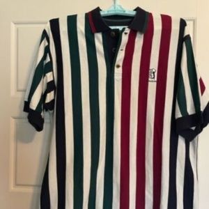 MENS CLASS CUTTER & BUCK S/S PGA TPC SUGARLOAF STRIPE POLO. MEDIUM. EUC